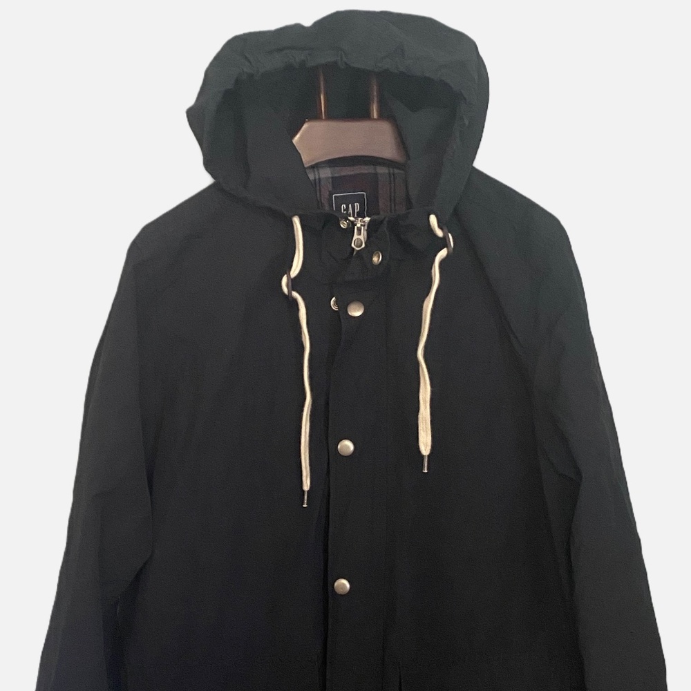 Mens GAP Navy Blue Button/Zip Nylon Jacket with hood- size XL